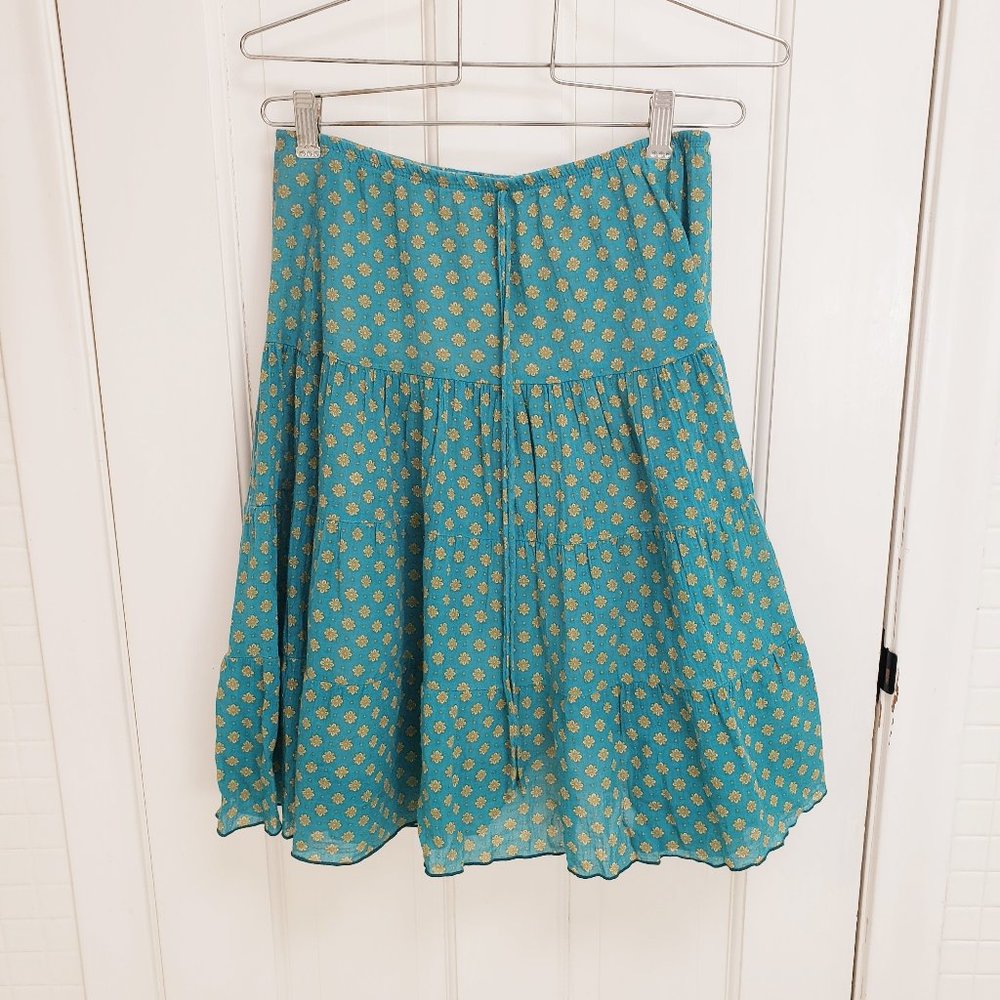 Forever 21 Turquoise Patterned Tiered Skirt Elastic Waist Women's Size Small S